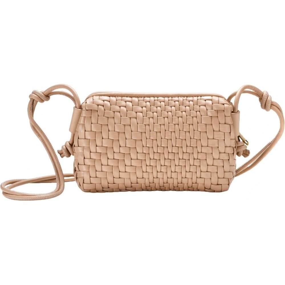 Woven Vegan Leather Crossbody Bag Small Compact Adjustable Strap